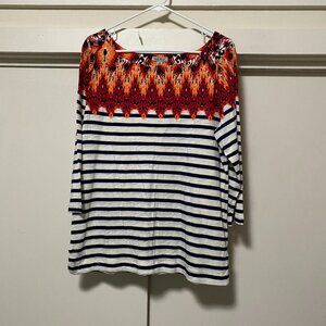 Lucky Brand, 3/4 length sleeves, navy & white striped tunic, size XL